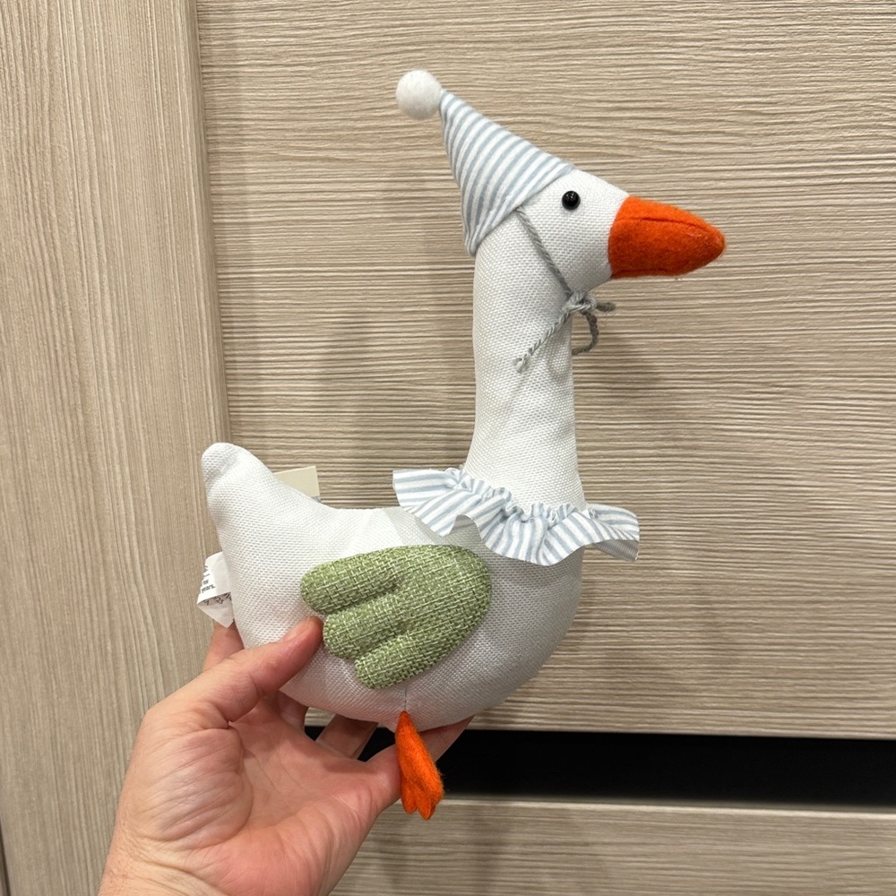 Charming Goose Plush Toy with Striped Hat